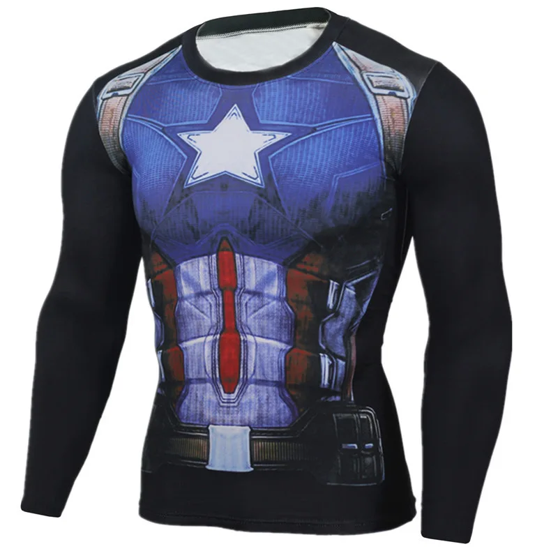

FanLi High Quality Men Bodybuilding Fitness Long Sleeve T Shirt Compression 3D Printed Soldier Shirt