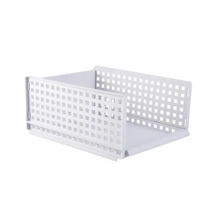 Image of Foldable small and low size eco friendly plastic stackable clothes drawer undries and files storage basket whitch save much area