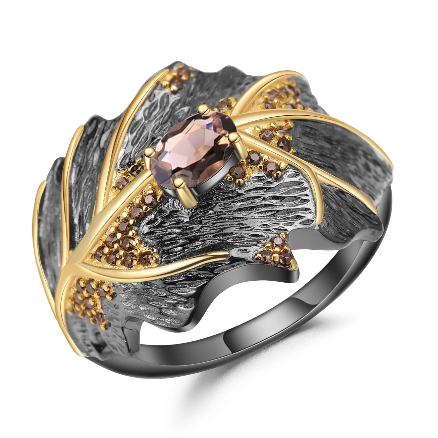 

Abiding Natural Smoky Quartz Gemstone Ring Real 925 Sterling Silver Vintage Rings Jewelry Women
