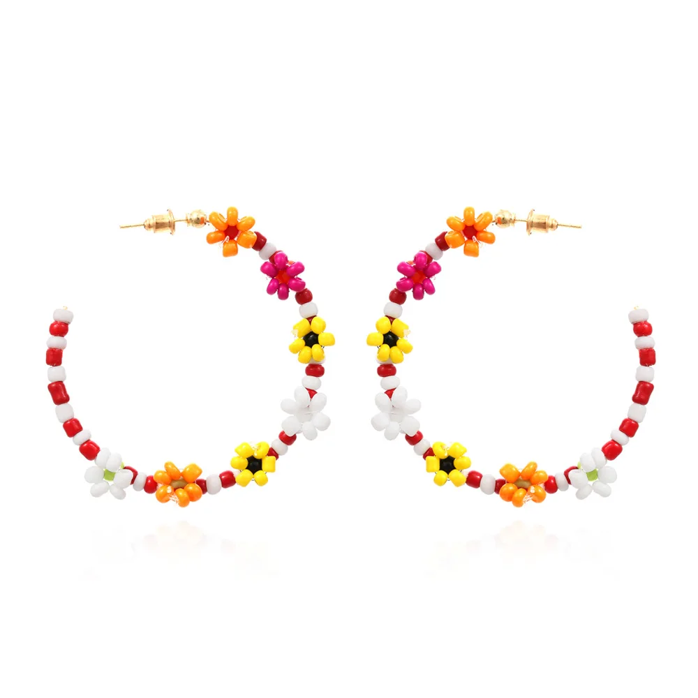 

MSYO Exaggerated Boho Beads Beaded Earring Flowers CC Earrings For Women