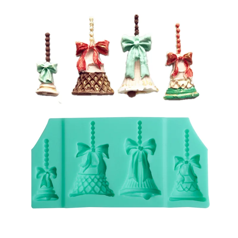 

0298 Christmas Bell Fondant Cake Silicone Mold Baking DIY Candy Bowknot Color Bell Chocolate Decoration Epoxy Mold, Green