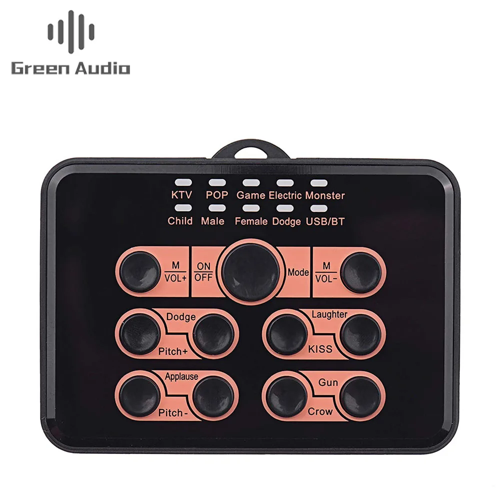 

GAX-SK5 Multi-Functional Universal Live Sound Card Voice Changer 8 Sound Effects with Microphone Monitoring Earphone, Black & orange