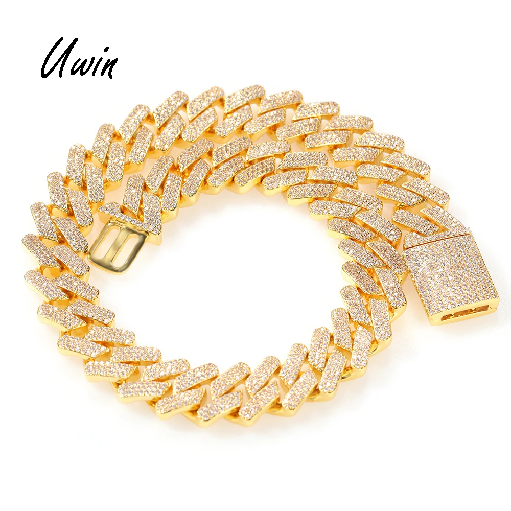 

UWIN Iced Out Mens 18mm Miami Cuban Link Thick Chain Necklace Bling CZ 3 Row Chains Male Female Rapper Jewelries, Silver, gold or custom for you