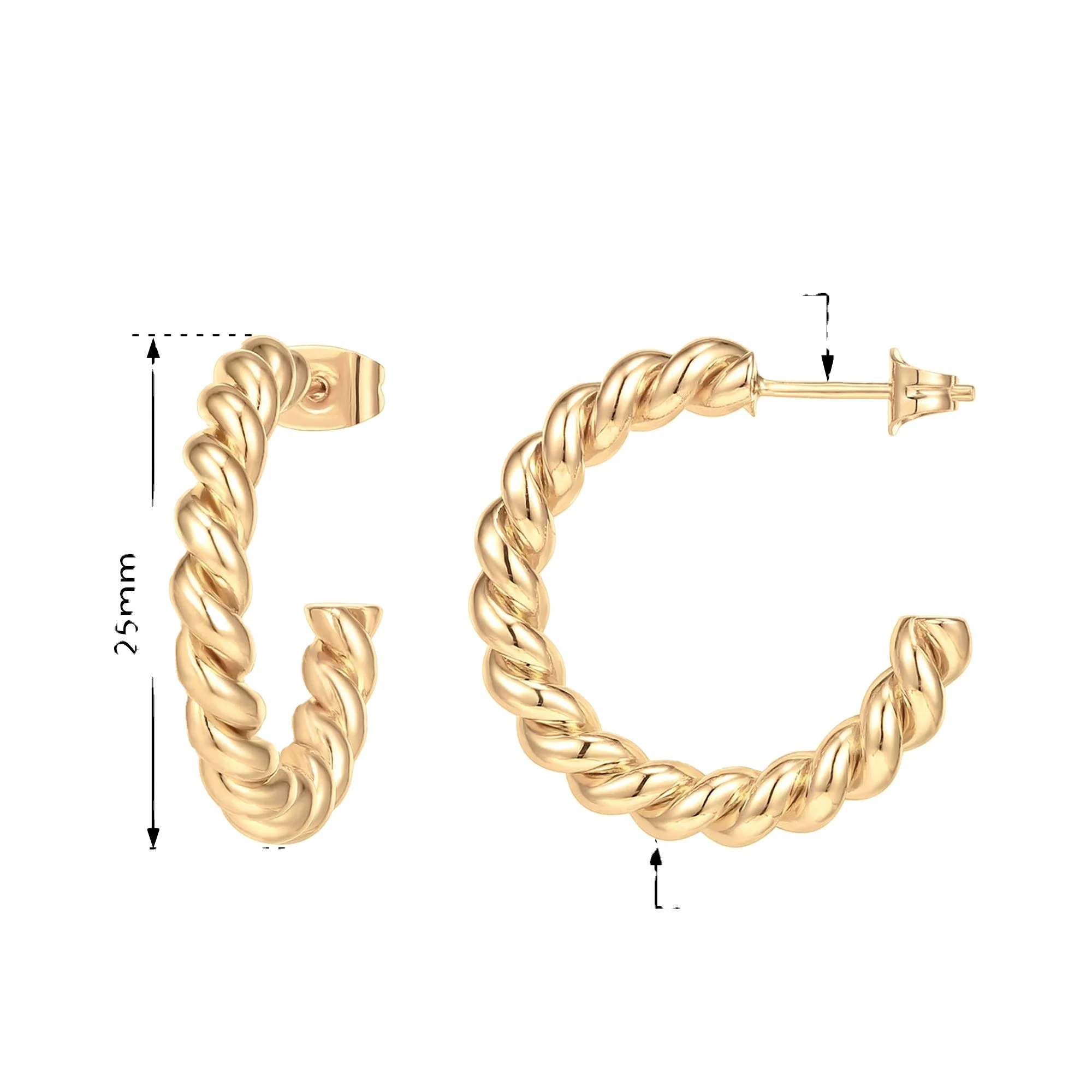 

14K Gold Plated 925 Sterling Silver Twisted Rope Round Hoop Earrings in Rose Gold