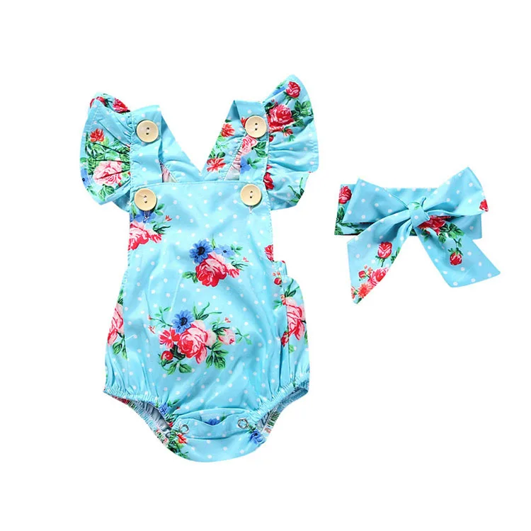 

Custom wholesale cute floral girls summer sweatshirt jumpsuit baby rompers