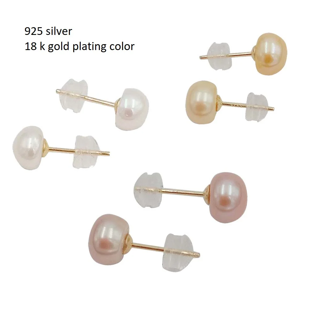 Freshwater Pearl Earring  925 Sterling Silver Stud Earrings for Wedding 18 k Gold Plating Color 4-12 mm Pearl Silicon Backer