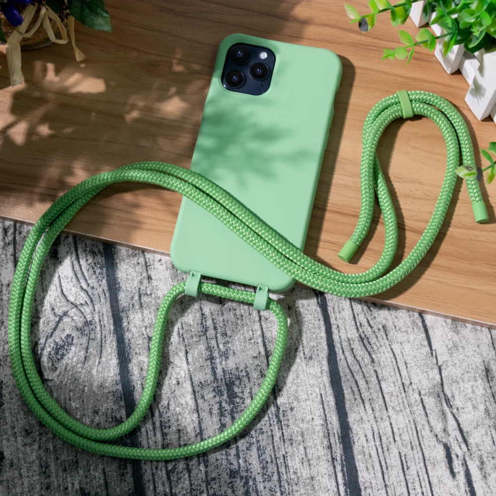 

2021 Removable Crossbody Lanyard Handy Silicone Cell Phone Case With PPM Strap For iPhone 12, Eight colors as show picture