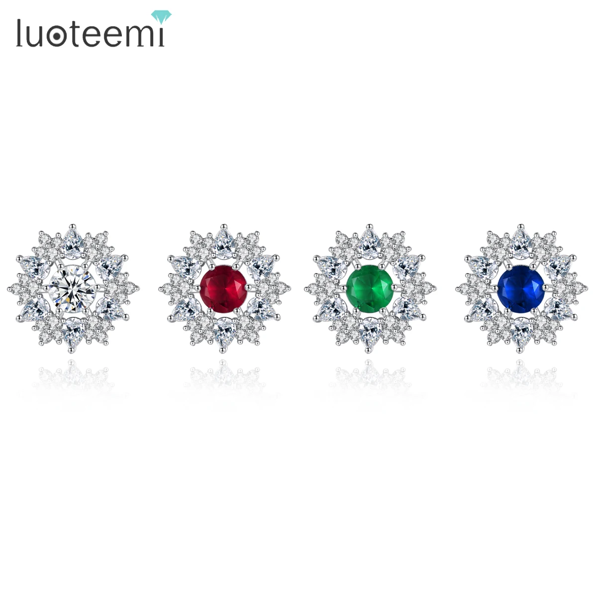 

LUOTEEMI Statement Earring Stud Bridal Cubic Zirconia Summer Fashion Party Woman Coral Flower Earing