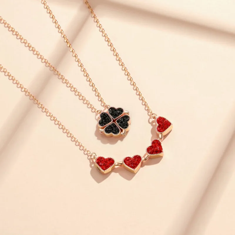 

OEM&ODM Vana New Design Mothers Day Rhodium Girl Four Leaf Clover Double-Sided Heart Shaped Necklace Women