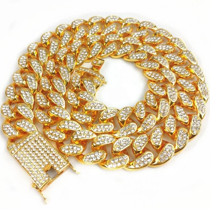 

Full of Diamond Bling Crystal CZ Bracelet 20mm Micro Pave Miama Cuban Link Chain Hip Hop Rapper Ice Necklace