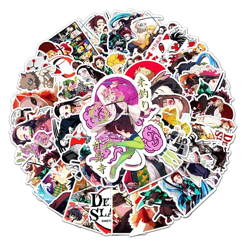 50pcs Hot Selling Japanese Cartoon Graffiti Decoration Notebook Water Bottle Skateboard Sticker Anime Demon Slayer Sticker