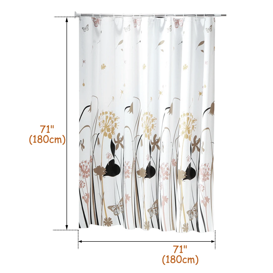 

DB Bath Dandelion Pattern 71" x 71" Shower Curtain With Hooks All PVC Shower Curtains Customized