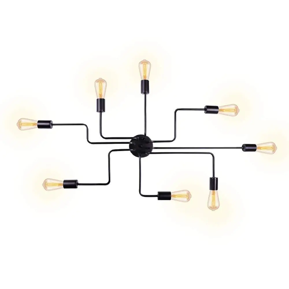 Black 8 Lights Sputnik Chandelier Semi Flush Mount Ceiling Light,Modern Industrial Style Lighting Fixture for  Dining Room