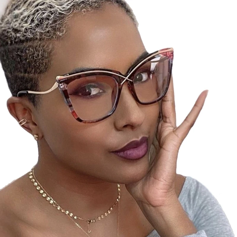 

STORY 2023 New Fashion "X" Cat Eye Optical Glasses Metal Frame Anti Blue Light Blocking Glasses Women Retro Computer Eyeglasses