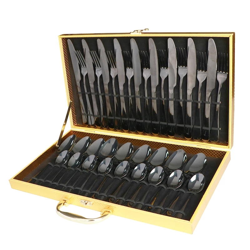 Altin 6 Piece Flatware Set - Black and Gold – Tea + Linen