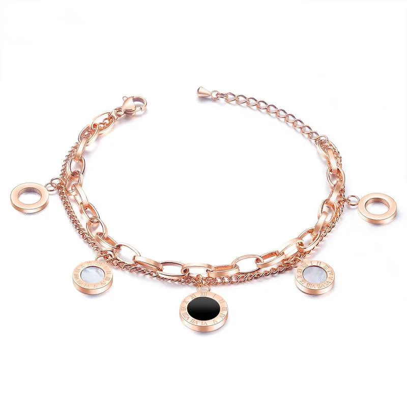 

Titanium steel rose gold bracelet fashionable 100 tower multilayer Roman numeral jewelry, 14k/18k gold,rose gold,silver