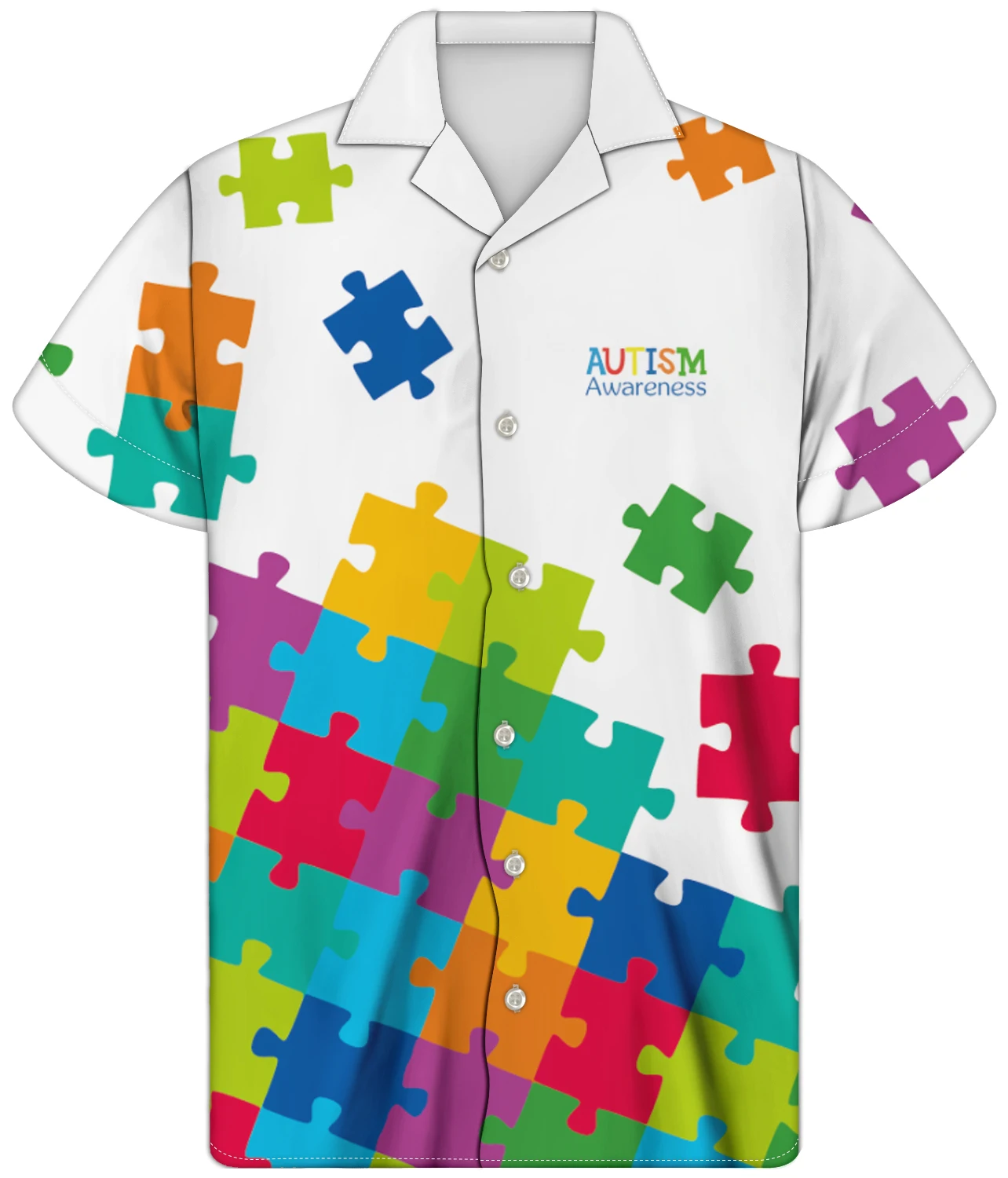 

Short Sleeve Button Up Shirt Autism Awareness Style Pattern Comfortable Button Down Shirts Men Plus To 5XL Mens Button Up Shirts, Customized color