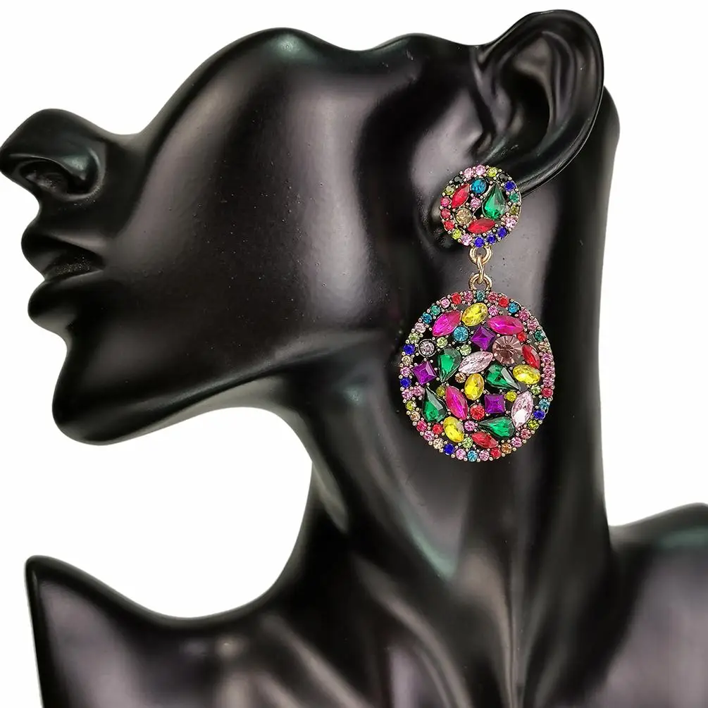

Fashion Multicolor Diamond Crystal Hoop earrings Vintage Big circle rhinestone drop earrings luxury trend jewelry, Multicolor, white
