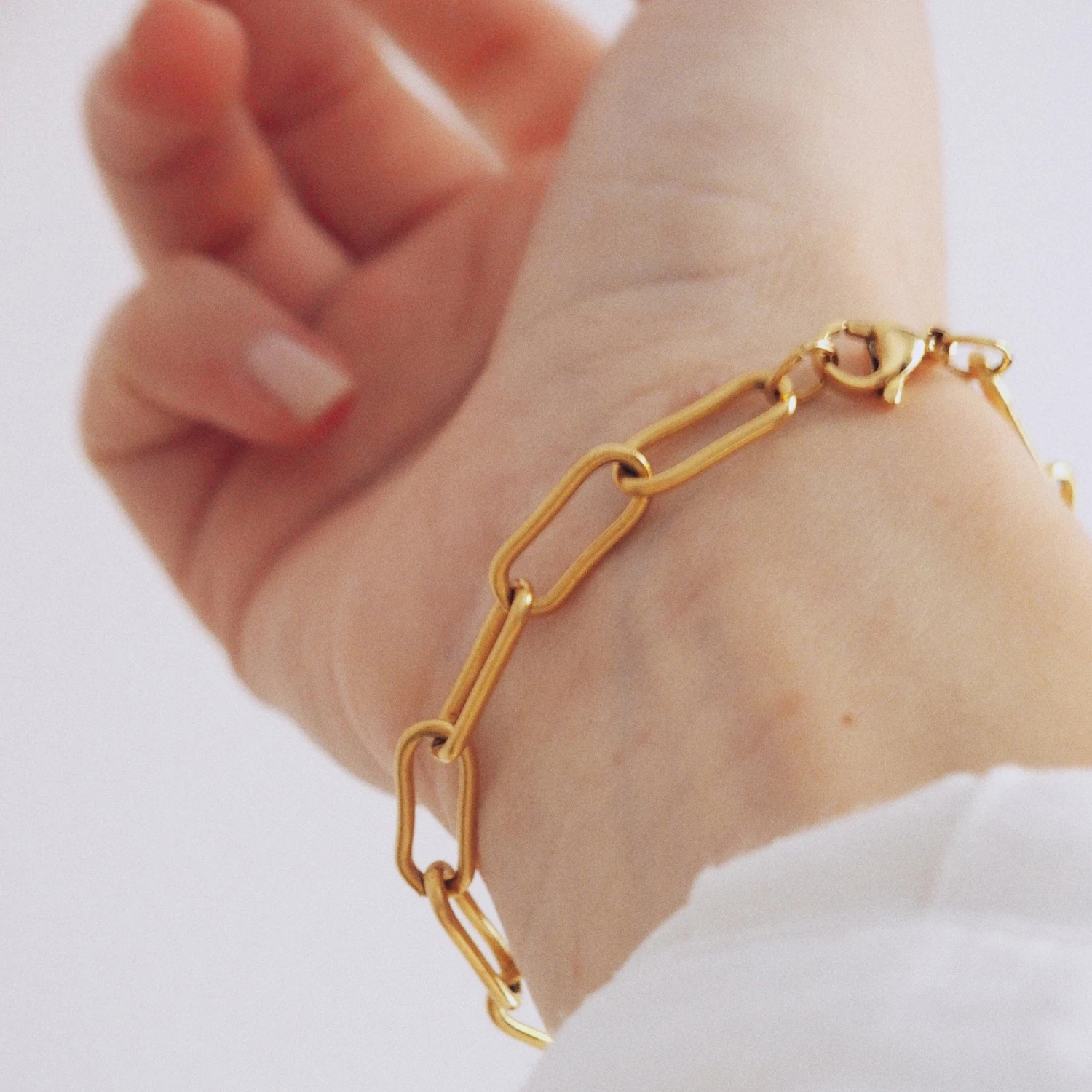 

Stainless Steel Gold Plated Chunky Link Chain Bracelet Paper Clip Bracelet Rectangle Paperclip Necklace Women Jewelry