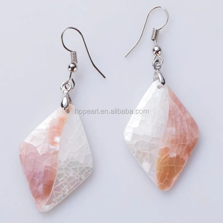 

MOP72 Fashion Lady Earrings Rhombus Pink and White Shell Jewelry