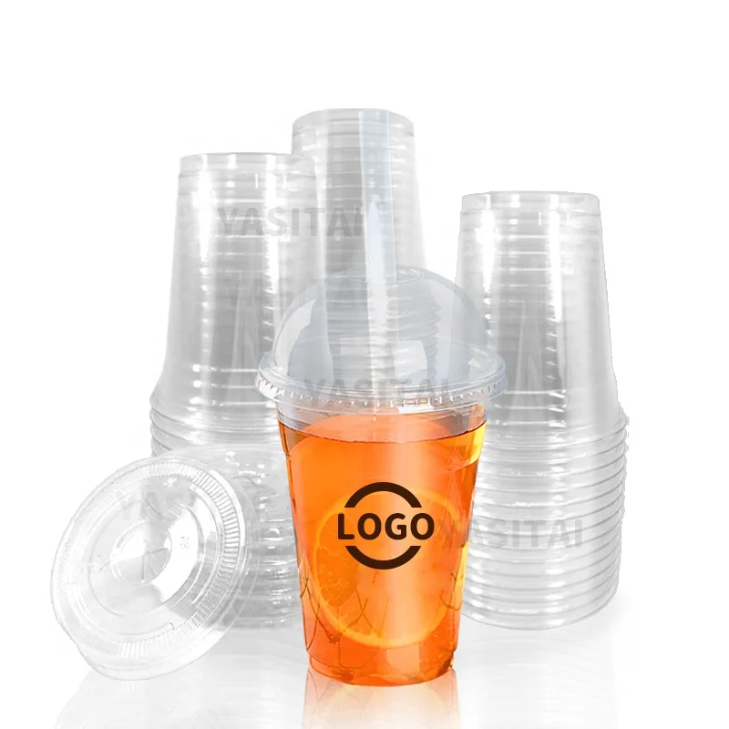 16 oz. Clear Cups with Dome Lids, for Milkshake, Smoothies, Iced Coffee, Boba, Bubble Tea Disposable Cup, 50 Cups and lids