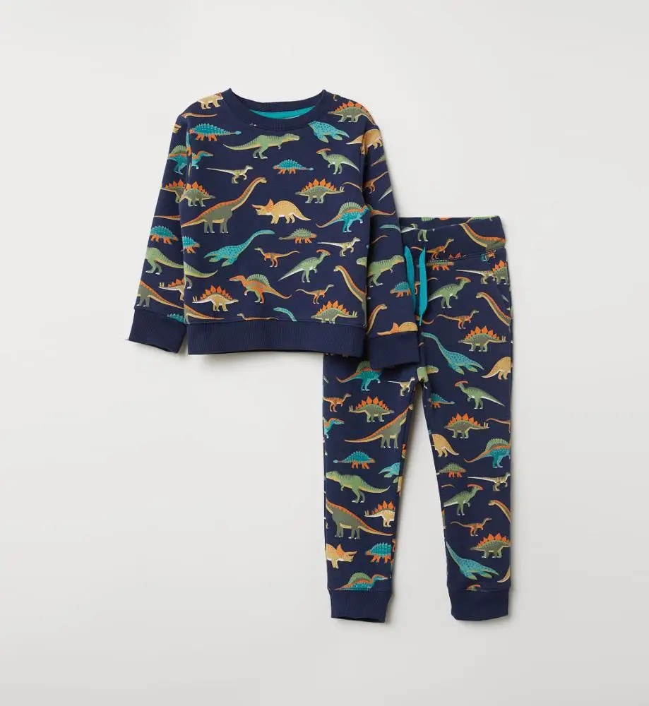 

Fleece Dinosaur Printing Sleepwear Kids Long Sleeve Children Dinosaur Pajama sets, Navy, black, or customized color