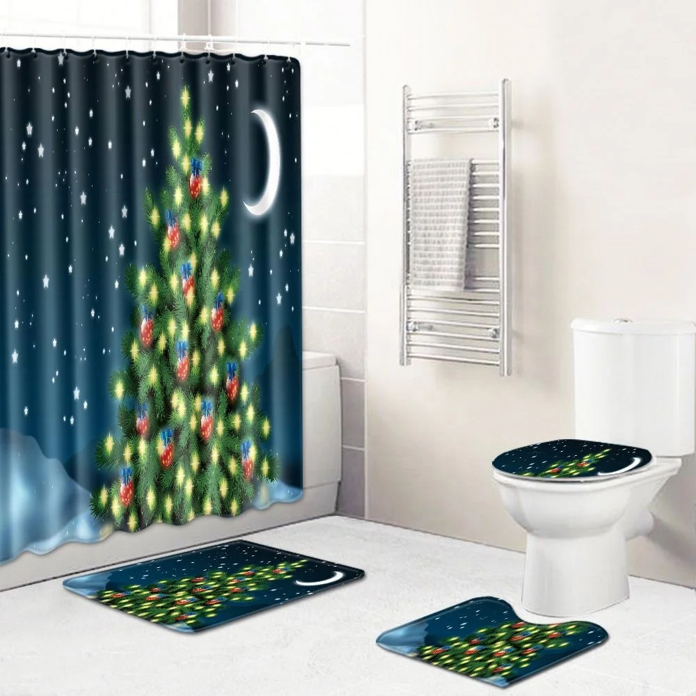 

71*71 inch Christmas Series Bathroom 4 piece Set Living Room Carpet Kitchen Floor Mat Doormat, Picture