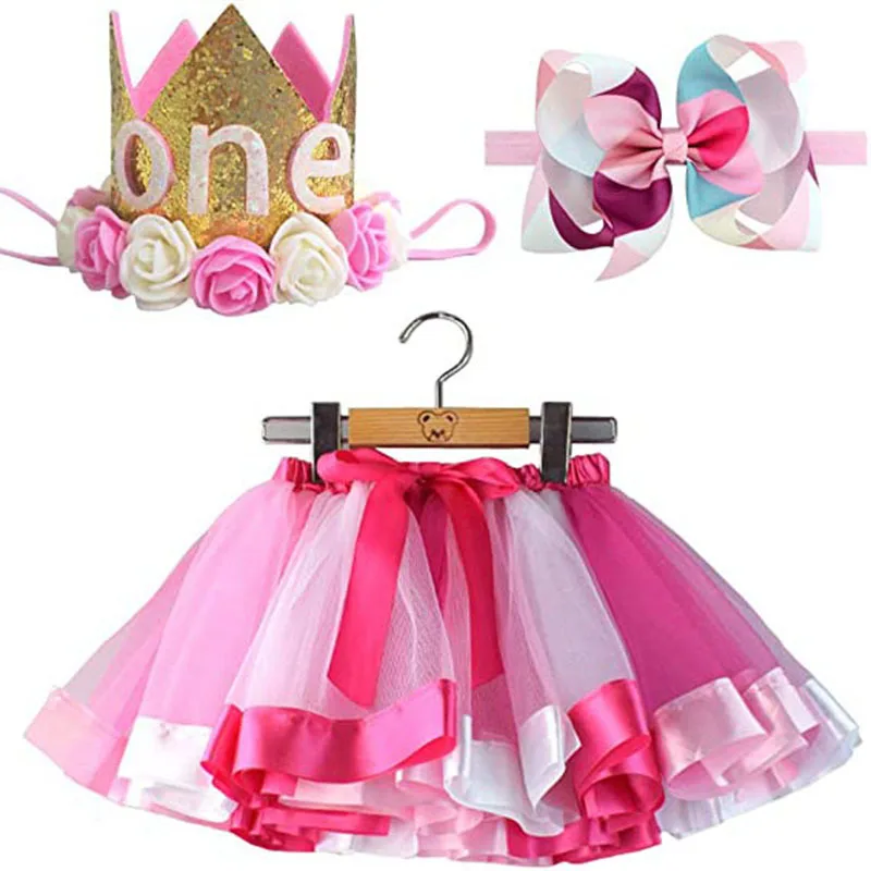 

Hot Selling RTS 1St Birthday Tutu Skirt And Onesis For Babies Girl Chiffon Kid Rainbow Fancy Mini TUTU Skirts For Baby Girls