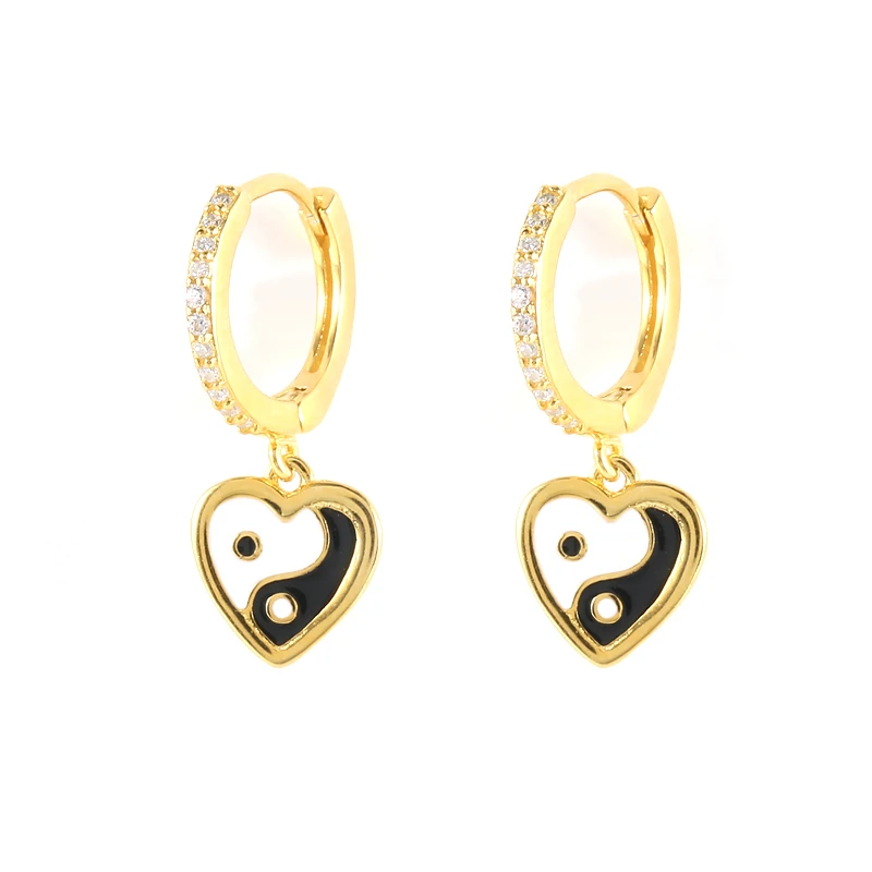 

ROXI summer trend s925 sterling silver inlaid zircon enamel peach heart Yin Yang gossip pendant earrings