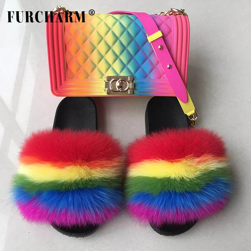 

Summer hot sale custom shoes wholesale soft real fox fur slides sandals slippers for women, Customized color