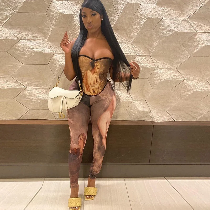 

2020 New Trendy Print Corset Tops To Wear Out Women Two Piece Pants Set Women Pants Set Pants Set For Women