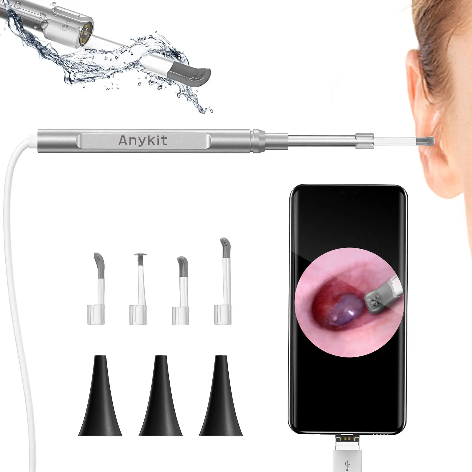 

Hot selling Ear Wax Remover smart visual ear cleaner with 3.9mm endoscope camera, Silver