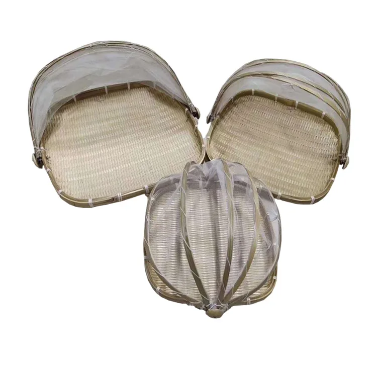 

Washable bamboo fruit basket with net cover, Natural