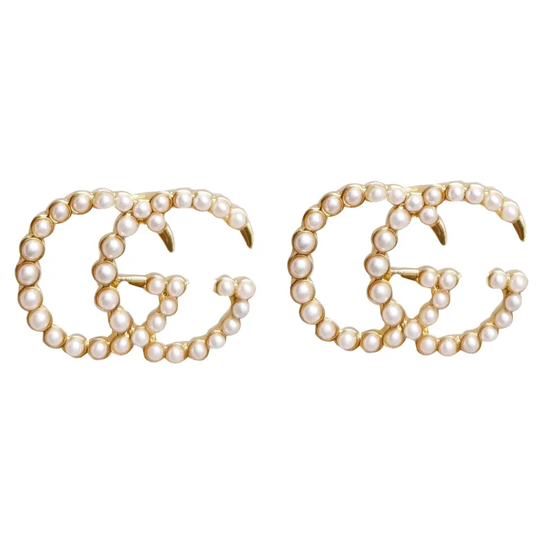 

G Earrings Initial Letter Earrings - Sterling Silver Hypoallergenic Pearl Cubic Zirconia Earrings Colorful Crystal Alphabet