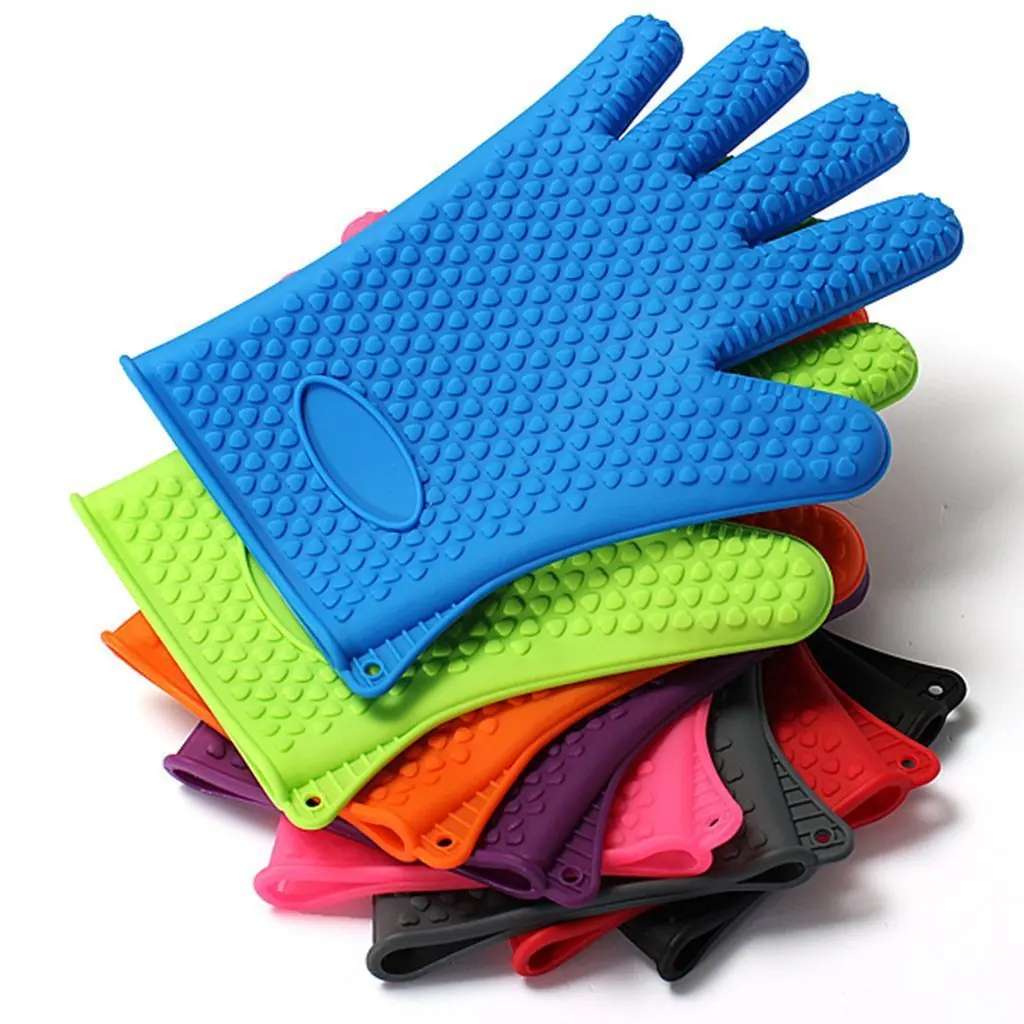 

Free Sample Food Grade Anti-Slip Baking Oven Gloves Set Silicone Printed Oven Mitts Stock, 8 colors for choice