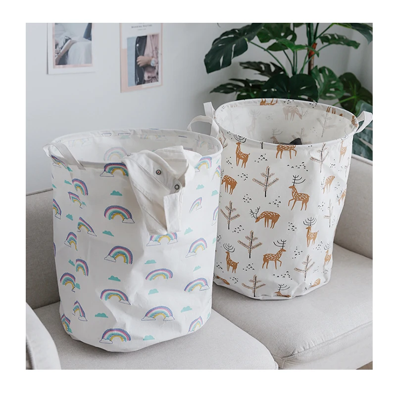 

Circular Storage Basket Dustproof Laundry Hamper Folding Box Cotton Linen Dirty Clothes Storage Basket, Multi color or customed