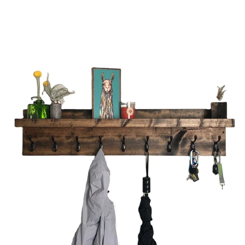

JUNJI Entryway organizer key holder rustic coat hanger with hooks, Customized color