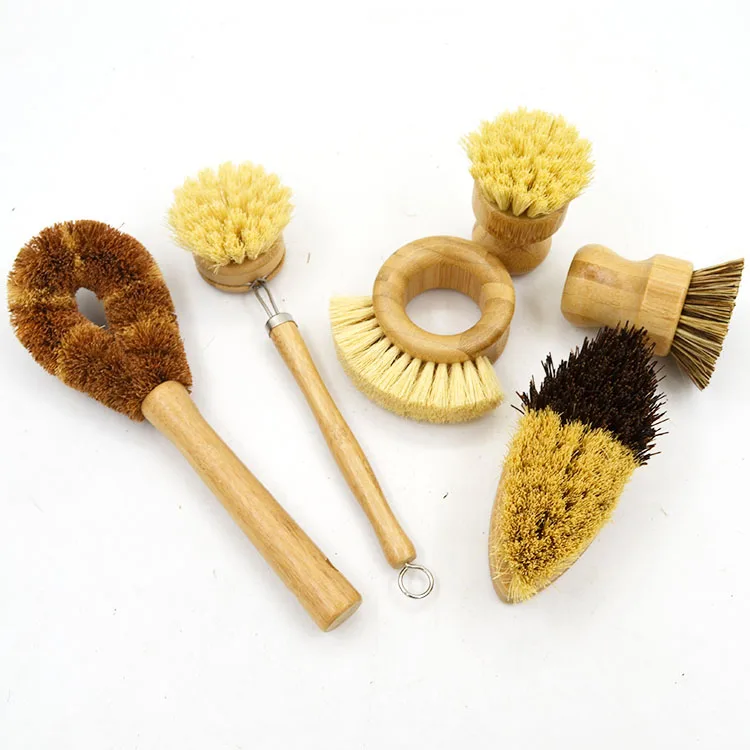 

High Quality 100% Degradable Natural Bristles Bamboo Wood Kitchen Cleaning Brush Set