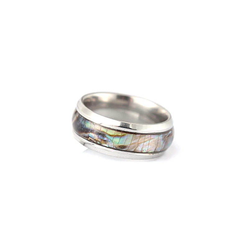 

New Trendy Stainless Steel Blue Abalone Tortoise Shell Ring, Black
