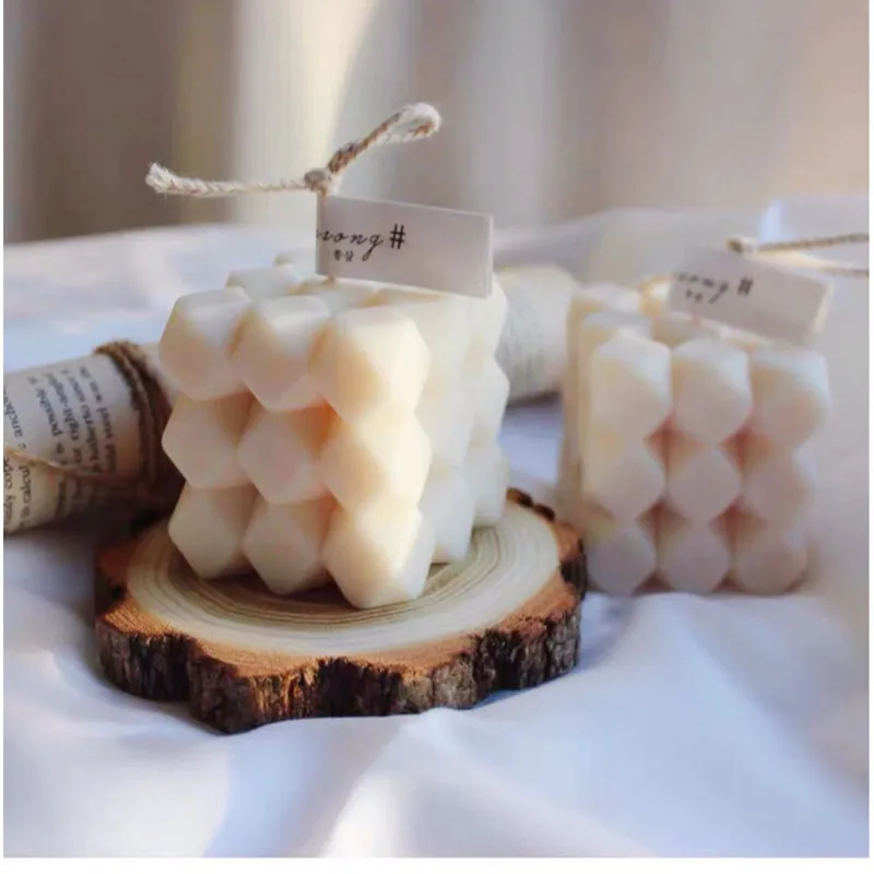 

DIY Geometric Square Cube Candle Moulds Supplies Silicone Shape Candle Wax Mold, As the picture