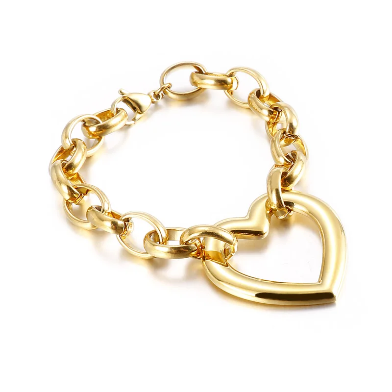 

Beautiful Bride Wedding Accessories Stainless Steel Chain Heart Charm Bracelet, Custom