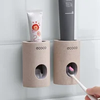 

Cheap Wholesale New Design Bathroom Super Sticky Wall Mount Eco Wheat Straw Plastic Automatic Toothpaste Dispenser Tube Squeezer