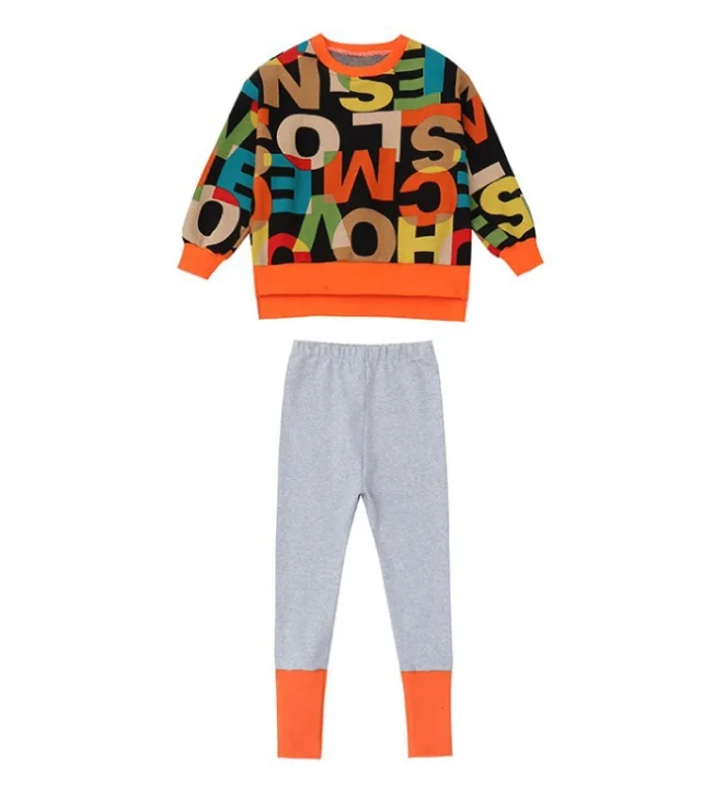 

Autumn fashion girl clothing kids suit long-sleeved loose sweatshirt letter print striped trousers girls clothing sets, Picture