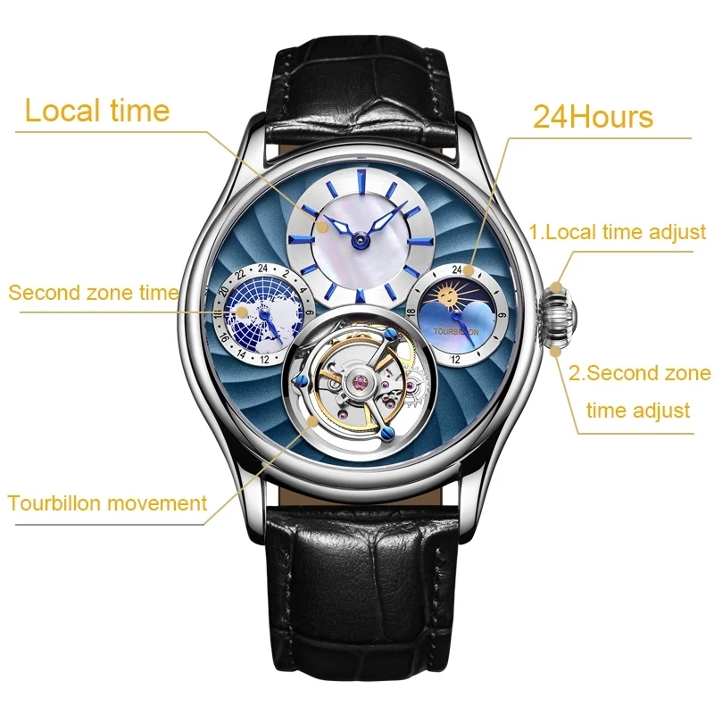 

Mens Gold Original Real Tourbillon Skeleton Watch Moon Phase Luminous Hand Waterproof Stainless Steel Watches