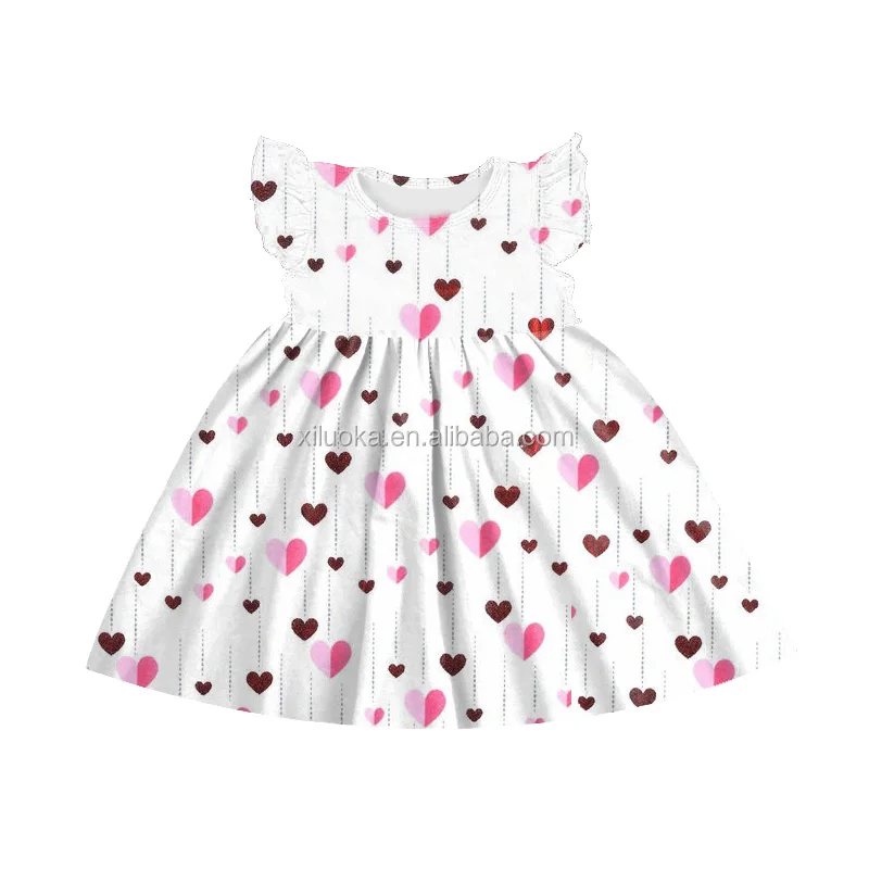 

Flutter Sleeve Lovely Valentine's Day Baby Girls Frocks Design Kids Boutique Dress