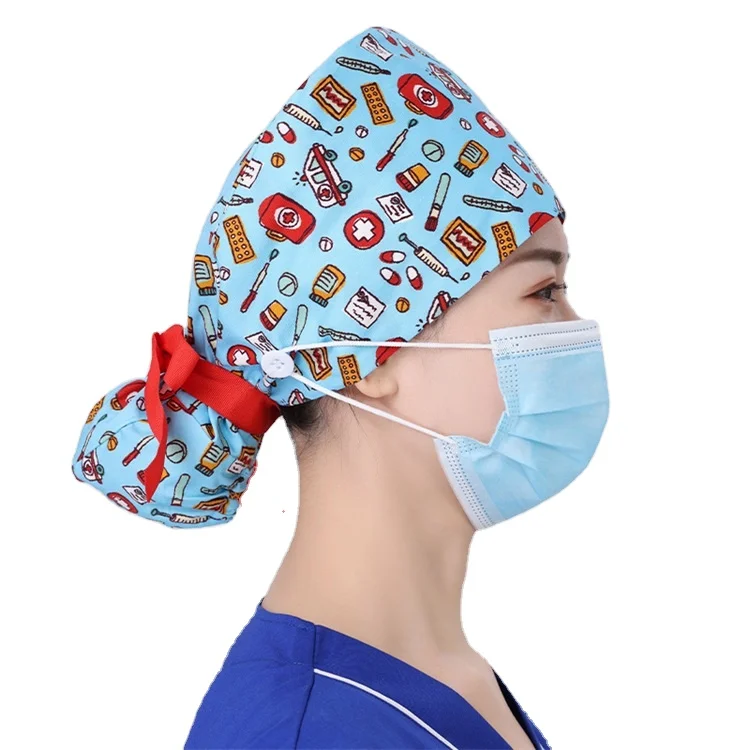 

Wholesale price customized pattern nurses hats scrub long hair scrub hats