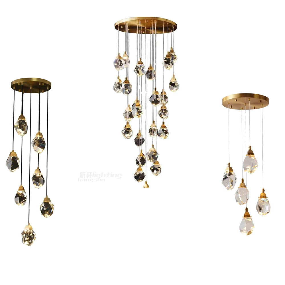 Modern home luxury ceiling pendant fixture staircase hanging lighting modern long chandeliers crystal
