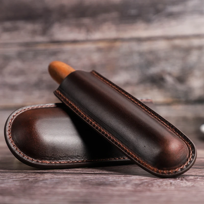 

Customized Cigar Holder Oil Cow Leather Portable Single Finger Cigar Tube Travel Cigar Humidor Single Case