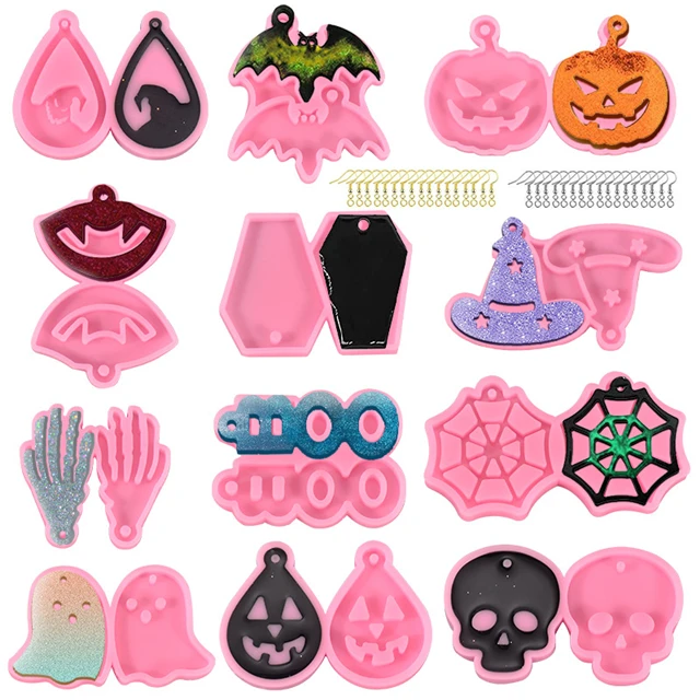 

J231 Free Sample DIY Shiny Resin Silicone Mold For Resin Epoxy Halloween Ghost Pumpkin Bat Earring Silicone mold, Stock or customized