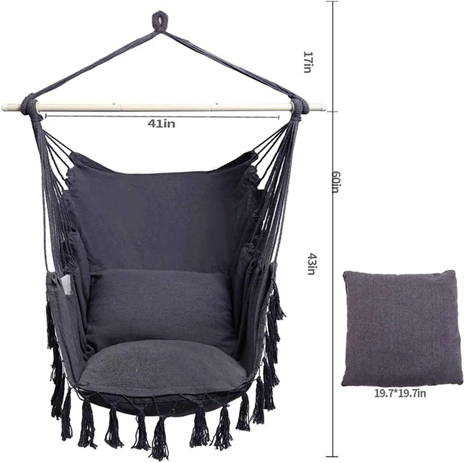 WOQI Macrame Chair Swing Foldable Hammock Hanging Rope Hardware Kit Max Weight 330 Lbs Cotton Canvas Carry Bag for Camping